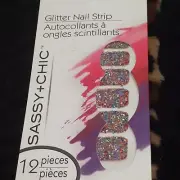 Sassy + Chic Orange Base Multicolor Glitter Nail Strip Stickers