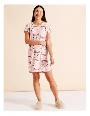 [Soho] Everyday PVE Short Sleeve Nightie in Cats & Dogs Print