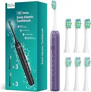 Electric Toothbrush for Adults with 6 Brush Heads, Rechargeable Sonic Toothbrush, Ultra Long Battery Life, 4 Hours Charging Time and 180 Days Use, Purple