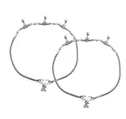 Traditional Women's 925 Sterling Oxidised Silver Antique Chain Ball Bead Anklets