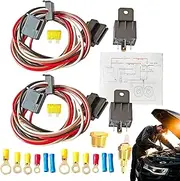 Electric Cooling Fan Relay Kit | Electric Cooling Fan Thermostat Wiring Kit | 12V40A Replacement Engine Radiator Fan Motor Relays | Waterproof Accessories with Temperature Sensor for Rainy Days