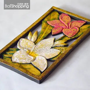 【Bali Shopping巴里島購物】峇里島手工木雕漆畫~雞蛋花/扶桑花28x54cm(二款)南洋風雕刻掛飾木雕畫掛匾