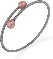 Stunning Silver and Pink Cultured Freshwater Pearl Open Bangle Bracelet