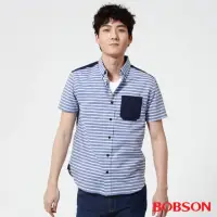 在飛比找momo購物網優惠-【BOBSON】男款橫條紋襯衫(藍25003-53)