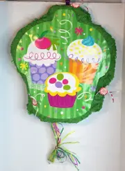 Cupcake Piñata Pull String Birthday Party Supplies Expandable NEW