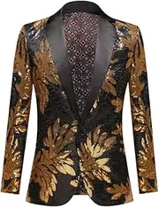 [HEYDHSDC] Men's Sequins Blazers Jacket Photo Studio Costume Stage Dress Host Master of Ceremonies Black Collar Suit