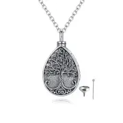 Tree of Life Urn Necklace for Ashes 925 Sterling Silver Teardrop Cremation Je...