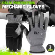 2 Pair Gray Breathable Universal Multi-Purpose Utility Mechanic Work Gloves