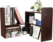 EasyPAG Wood Desk Shelves Adjustable Desktop Bookshelf Freestanding Home and Office Supplies Storage Display Shelf Desk Tidy Organiser,Brown
