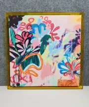 Wall Art Colourful Abstract Flower Canvas Painting Acrylic Framed 16" X 16"