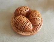 Carved Wooden Easter Egg on Plate Handmade Ukrainian Pysanky Pysanka