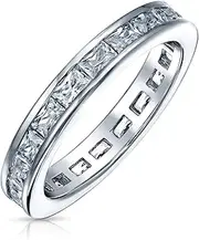 [Bling Jewelry] Cubic Zirconia CZ Band Stackable Wave Set Eternity Anniversary Wedding Band Ring For Women .925 Sterling Silver