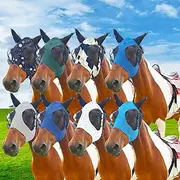 8pcs Super Comfort Fly Marsks for Horses -Horse FlyMask with Ears- Elasticity Fly Mask with UV Protection - （L