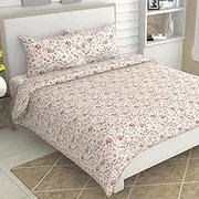 haus & kinder 100% Cotton Queen Size Bedsheet for Double Bed, 1 Cotton Bed Sheet Double Bed (90 X 100 Inches) with 2 Pillow Covers | 186 Tc Bed Sheet Double Bed Utopia (Red)