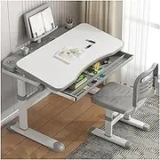 Kids Desk and Chair Set,Height Adjustable Children Study Desk,Study Reading and Drawing Work Station,School Home Learning Tool for Boys and Girls (Color : Gray)