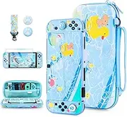 FUNDIARY Cute for Pochacco Carrying Case for Nintendo Switch OLED, Blue Kawaii Dog Travel Storage Bag for Switch OLED, Accessories with PC Cover Skin, Shoulder Strap, Screen Protector & 2 Thumb Caps