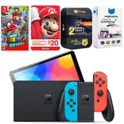 Nintendo Switch Neon Red/Blue OLED + Super Mario Odyssey + $20 eShop Gift Card