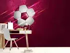3D Football Purple Self-adhesive Removeable Wallpaper Wall Mural