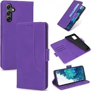 Design Piece of Leather-Like Wallet Phone Case for Samsung Galaxy A34 with Card Slots, Cash Pocket, Kickstand and Magnetic Lock (Violet)
