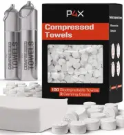 P4X Disposable Compressed Towel Tablets Kit - Portable Washcloth with Metal Case