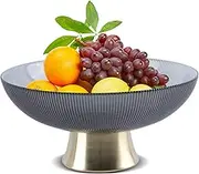 Jidaonop Glass Fruit Bowl, Large Fruit Bowls for Table Centerpiece, Decorative Pedestal Bowl, Fruit Basket for Kitchen Counter-Grey
