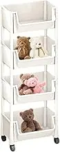 4 Tier Rolling Cart,Household Snacks Multi-Layer Living Room Storage,Cart Movable Storage Organizer with Wheels,Mobile Storage Solution for Small Spaces,Multi-Purpose Utility Organizer with Hooks