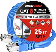 CAT 6 Shielded Ethernet Cable 25FT, Indoor High-Speed (SFTP) 10Gbps Snagless Shielded 25 FT Ethernet Cable for Internet, Router, Computer, PlayStation, Xbox, POE Camera, Printer - Blue