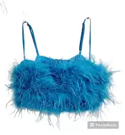 Boohoo Feather Bra Bralette Crop Top Turquoise Sz 14 NWT Whimsy goth Rave