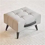 Small Footstool Ottoman Bench Footrest Faux Leather Rectangle Vanity Stool Chair with Padded Seat,Stylish Sofa Short Stool for Living Room,Entryway(Gray)