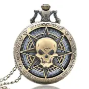 Vintage Skull Head Analog Men Boy Quartz Pocket Watch Halloween Xmas Gift Chain