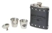 Harley-Davidson® 8oz Leather Stainless Steel Flask Shot Glass Gift Set HDL-18505
