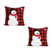 SOGA 2X 45cm Red Throw Pillows with Christmas Snowman