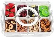 8 Compartment Snack Box Divider Serving Tray with Clear Air Tight Lid and Handle - Snack Box for Portable Fruit, Nuts, Candy, Entertainment, Party, Picnic Snack Platter