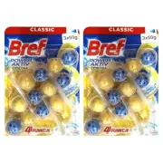 2x 3PK Bref 150g Power Active Toilet Bathroom Bowl Block Cleaner/Freshener Lemon