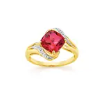 9ct Created Ruby & Diamond Offset Swirl Ring in Red