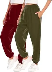 [OOLYXXF] Women's Active High Waisted Sweatpants 2 Pack Sporty Gym Athletic Pants Winter Baggy Lounge Pants with Pockets, Mint Green, S