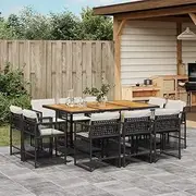Patio Furniture Sets 11 Piece Garden Dining Set with Cushions Black Poly Rattan
