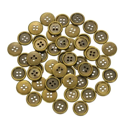 50pcs Plastic Sewing Buttons 15mm 4-Hole Round Craft Button, Gold