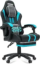 HOFFREE Big and Tall Gaming Chair with Massage Game Chair with Footrest for Adults Computer Chair 400lb for Heavy People Blue Black
