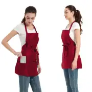 Waterproof Server Apron, Aprons for Women with 3 Pockets, One Size Red, 2 Pack