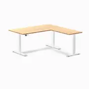 Desky L-Shape Sit to Stand Bamboo Desk 1500x1550mm White Height Adjustable Leg