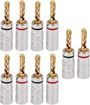 Nutriess 4mm Gold Coated Brass Banana Plugs High Performance Speaker Wire Connectors for 12 to 18 AWG Audio Systems