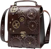 [Generic] Adjustable Steampunk Messenger Bag | Leather Messenger Bag - Large Capacity Bag with Two Compartments, Steampunk Bag - Adjustable Steampunk Messenger Bag, Large Capa Shoulder Bag, Brown, Se
