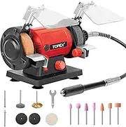 TOPEX 120W Bench Grinder Polisher w/ 2 Grinding Wheels& Adjustable Tool Rests& Eye-Protecting Shields& Static Wheel Guards, Multifunction Electric Polishing Grinding Engraving Buffing Machine