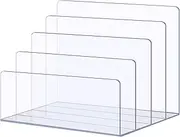 Sooyee 4-Section File Organizer for Desk, Mail, Home Office - Acrylic Holder for Letters, Documents, Notebooks, Binders, Purses, Palettes - Clear