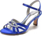 [Minishion] Ladies Party Heels Sandals Slingback Low Heel Wedding Evening Shoes with Rhinestones BR071