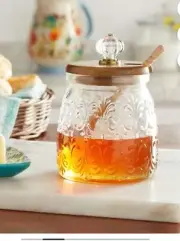 The Pioneer Woman Vintage Floral Honey Jar With Lid And Wood Dipper