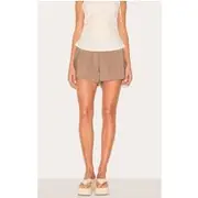 Mushroom Peached Woven Elasticated Waist Shorts, Mushroom
