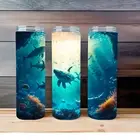 20 oz Skinny Straight Sealife Ocean Life Sharks Rays Tumbler Cup Drink w/ Straw