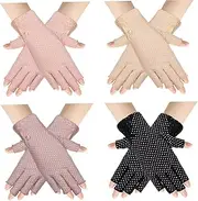 [KYEQATY] Fingerless Gloves Women Sunscreen Fingerless Work Gloves Touch Screen Gloves Summer Sunblock Gloves for Driving Riding Fishing, Khaki + Black + Light Pink + Bean Paste